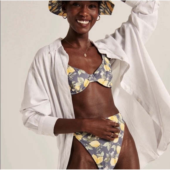 Abercrombie & Fitch Other - Abercrombie And Fitch Lemon Bikini Bathing Suit Gray Wide Strap High Rise Sz M